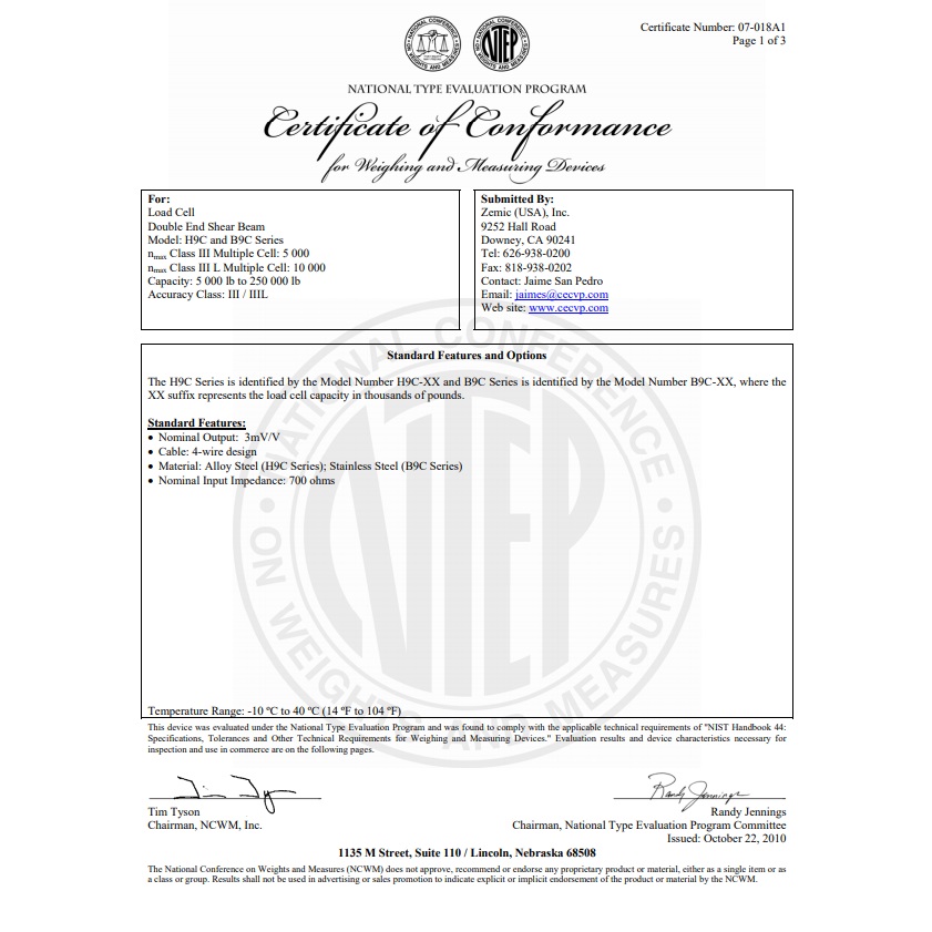 B9C Dual Shear Beam Load Cell ZEMIC Load Cell